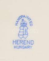 3 db Herendi süteményes tányér. Kézzel festett, jelzett, egyiken hajszálrepedéssel d: 19 cm