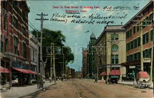 1912 Bridgeport (Connecticut), State Street from Broad St. looking East, shops, automobiles. Danzinger &amp; Berman (EB)