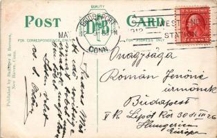 1912 Bridgeport (Connecticut), State Street from Broad St. looking East, shops, automobiles. Danzing...