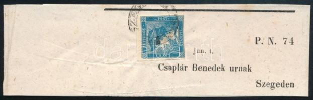 ~1856 Hírlapbélyeg teljes címszalagon / Newspaper stamp on complete wrapper