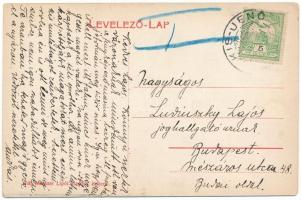 1918 Kisjenő, Chisineu-Cris; vasúti indóház, vasútállomás, vonat. Messzer Lipót kiadása / railway st...