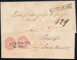 ~1864 4 x 5kr ajánlott levélen (a hátsó 2 bélyeg sérült) / 4 x 5kr on registered cover (damaged stamps on the back) "WINKOWZE"