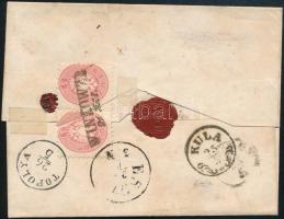 ~1864 4 x 5kr ajánlott levélen (a hátsó 2 bélyeg sérült) / 4 x 5kr on registered cover (damaged stam...