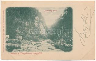 1900 Hidegszamos, Somesu Rece (Kolozsvár mellett / near Cluj); Részlet a Hideg-Szamos völgyéből, Somkereky szikla. Dunky fivérek kiadása / rock in the Somesul Rece valley (EM)