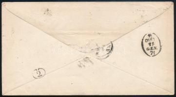 1871 5kr díjjegyes lboríték 10kr díjkiegészítéssel Torinóba / 5kr PS-cover with 10kr additional fran...