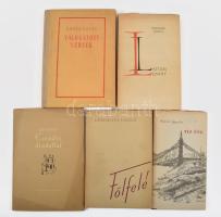 5 db vegyes könyv - Sipos Gyula: Tíz éve; Gereblyés László: Fölfelé; Földeák János: Láttam Lenint; Kis Ferenc: Csendes diadallal; Kónya Lajos: Válogatott versek. Kötetenként változó kötésben és állapotban.