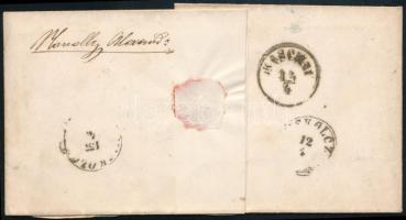 ~1859 Kétszer bérmentesített levél: 5kr bérmentesítéssel Kassáról Miskolcra, majd visszaküldve, a cí...