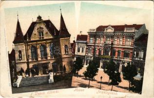 1907 Kassa, Kosice; Vasútállomás, Jelzálogbank. Cattarino kiadása (Eperjes) / railway station, mortgage bank (Rb)