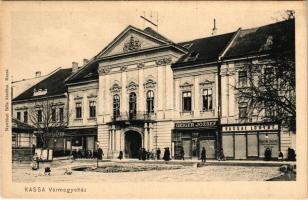 Kassa, Kosice; Vármegyeház, Kassai Louvre férfi divat áruház, Geiger József üzlete. Nyulászi Béla kiadása / county hall, shops (EK)