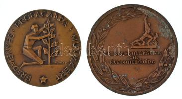 1985. "A Szövetkezeti Mozgalom Szolgálatáért 1945-1985 / Felszabadulásunk 40. évfordulójára" kétoldalas bronz emlékérem (70mm) + Kovács Dezső (1921-2004) DN "Eredményes Propaganda Munkáért" egyoldalas bronz emlékérem (60mm) T:XF, kis ph., egyiknek ragasztónyom a hátoldalán