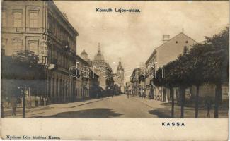 1909 Kassa, Kossuth Lajos utca, Ritsch Európa szálloda. Nyulászi Béla kiadása / street, hotel. photo (tűnyomok / pinmarks)