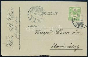 1914 Arad, Klein B. Vilmos fakereskedő fejléces levelezőlapja, futott