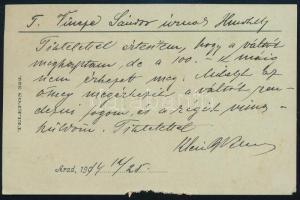 1914 Arad, Klein B. Vilmos fakereskedő fejléces levelezőlapja, futott