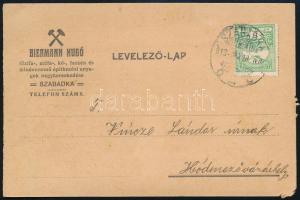 1913 Szabadka, Biermann Hugó tűzifa-, műfa, kő-, faszén és midennemű építkezési anyagok nagykereskedése fejléces levelezőlap, futott