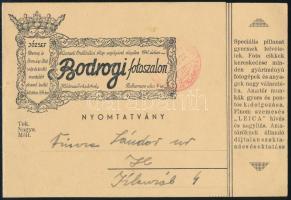 1941 Hódmezővásárhely, Bordogi Imre fényképészmester reklámnyomtatványa fotószalonjának megnyitásáról