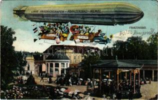 1907 Frantiskovy Lázne, Franzensbad; Linie Friedrichshafen-Franzensbad-Memel / passenger liner airship, humour. Ottmar Zieher (EM)