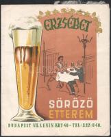 1960 Erzsébet étterem étlap, benne magyaros vacsoraverseny étrend selyem alkalmi menükártya