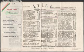 1960 Erzsébet étterem étlap, benne magyaros vacsoraverseny étrend selyem alkalmi menükártya