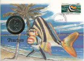 Cook-szigetek / Penrhyn 1992. 1$ felbélyegzett borítékban, bélyegzéssel, német nyelvű leírással T:UNC Cook Islands / Penrhyn 1992. 1 Dollar in envelope with stamp and cancellation, with German description C:UNC