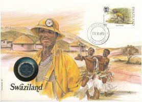 Szváziföld 1986. 5c Cu-Ni felbélyegzett borítékban, bélyegzéssel, német nyelvű leírással T:UNC Swaziland 1986. 5 Cents Cu-Ni in envelope with stamp, cancellation, with German description C:UNC