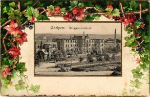 Bochum, Bergmannscheil / street, tram. Art Nouveau, floral, Emb. litho frame (pinhole)