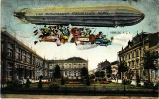 Homburg, Linie Friedrichshafen-Homburg-Memel / passenger liner airship, humour. Ottmar Zieher (EK)