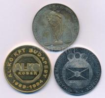 1984. "Magyar Bélyeggyűjtők Országos Szövetsége / Levélbélyeggyűjtők Első Hazai Egyesülete 1884-1984 Budapest" kétoldalas fém emlékérem (43mm) + 1994. "AL-KO KOBER Kft. Budapest 1989-1994" egyoldalas, aranyozott fém emlékérem kapszulában (43mm) + Kósa István (1953-) 2001. "Richter Gedeon RT. 2001 Centenárium / Egészséges fejlődés a jövő nemzedékéért - Aszklépiosz" kétoldalas aranyozott fém emlékérem (42mm) T:XF,VF, aranyozás teljesen lekopott, patina