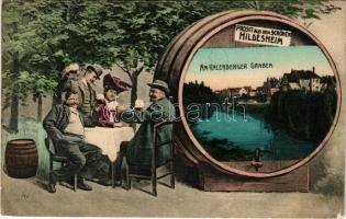 1907 Hildesheim, Kalenberger Graben, Prosit / general view, montage with barrel and drinking people (EB)
