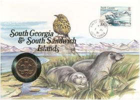 Nagy-Britannia / Déli-Georgia és Déli-Sandwich-szigetek 1990. 2p felbélyegzett borítékban, bélyegzéssel, német nyelvű leírással T:UNC Great Britain / South Georgia &amp; South Sandwich Islands 1990. 2 Pence in envelope with stamp and cancellation, with German description C:UNC