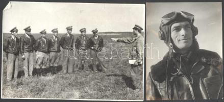 cca 1950 Magyar Néphadsereg, repülősöket, pilótákat ábrázoló 2 db fotó, 16,5x13 cm és 16,5x24 cm