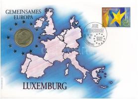 Luxemburg 1990. 5Fr Cu-Al-Ni "Közös Európa" felbélyegzett borítékban, bélyegzéssel, német nyelvű tájékoztatóval T:XF Luxembourg 1990. 5 Francs Cu-Al-Ni "Gemeinsames Europa" in envelope with stamped stamp, with German description C:XF