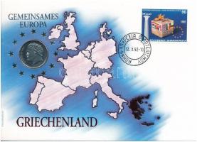 Görögország 1992. 10D Cu-Ni "Közös Európa" felbélyegzett borítékban, bélyegzéssel, német nyelvű tájékoztatóval T:UNC Greece 1992. 10 Drachmes Cu-Ni "Gemeinsames Europa" in envelope with stamped stamp, with German description C:UNC