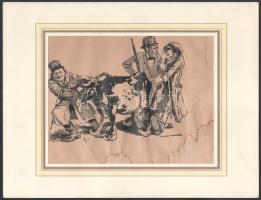 Herman Moerkerk (1879-1949) karikatúrájáról készült nyomat, kisebb lapszéli sérülésekkel, ázásnyomokkal, paszpartuban, 17x22 cm