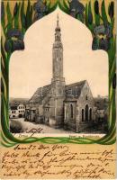 Zittau, Petri- und Paulikirche / church. Gustav Renger Art Nouveau, floral, litho frame (Rb)