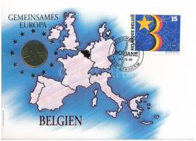 Belgium 1993. 5Fr Cu-Al-Ni "Közös Európa" felbélyegzett borítékban, bélyegzéssel, német nyelvű tájékoztatóval T:AU Belgium 1993. 5 Francs Cu-Al-Ni "Gemeinsames Europa" in envelope with stamped stamp, with German description C:AU