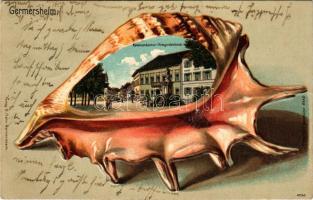 Germersheim, Kommandantur-Kriegerdenkmal. Verlag C. Hahn / military monument. Rosenblatt Art Nouveau, Emb. litho shell (pinholes)