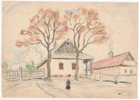 Glatz jelzéssel (Glatz Oszkár vagy fia, Henrik?): Utcarészlet. Akvarell, ceruza, papír. 17,5×25 cm.