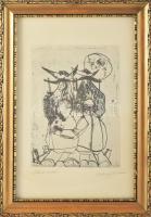 Csohány Kálmán (1925-1980): Ökrös szekér. Ofszet, papír. Jelzett. 20x14 cm Üvegezett keretben