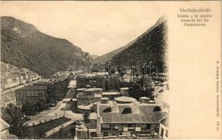 Herkulesfürdő, Baile Herculane; Kilátás a Fő utcára. R. Krizsány kiadása / Aussicht auf die Hauptstrasse / main street, spa