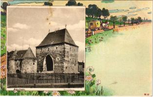 Aachen, Pontthor / gate. Knackstedt &amp; Näther Art Nouveau, floral, litho (fl)