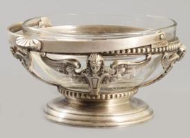 Kínáló kosár. Alpakka, atlaszos díszítéssel, nem hozzávaló üveg betéttel d: 11 cm