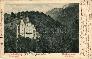 1901 Herkulesfürdő, Baile Herculane; Lívia nyaraló / Villa Livia (kopott sarkak / worn corners)