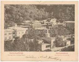1902 Herkulesfürdő, Baile Herculane; Gyógyház és gyógyliget. 2-részes kinyitható panorámalap / Cursalon, Curpark / spa and park. 2-tiled folding panoramacard (hajtásnál szakadt / torn at fold)