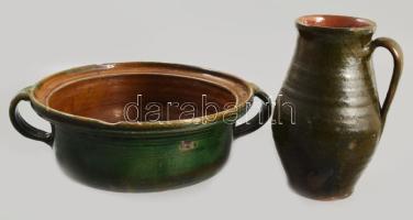 Lekváros fazék és szilke, Erdély, XIX. sz. mázas cserép, kis sérülésekkel d: 31 cm, m:19 cm