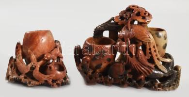 2 db faragott zsírkő váza, állatos díszítésekkel, hibátlan 20x17 cm, 12x10 cm