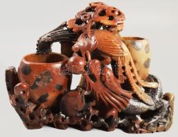 2 db faragott zsírkő váza, állatos díszítésekkel, hibátlan 20x17 cm, 12x10 cm