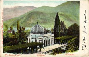 1901 Herkulesfürdő, Baile Herculane; vasútállomás. Emil Jäger kiadása / Bahnhof / railway station (EK)
