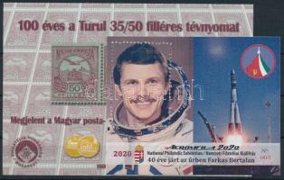 2013 100 éves a Turul 35/50f tévnyomat emlékív + 2020 40 éve járt az űrben Farkas Bertalan - Aerofila emlékív (nem került forgalomba) No 003