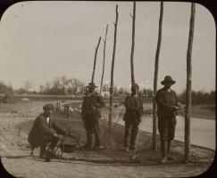 Csallóközi halászok ca 1910 Üvegnegatív 9x9 cm