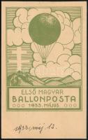 1933 Ballonposta levelezőlap levélzáróval és alkalmi bélyegzéssel / Balloon post postcard